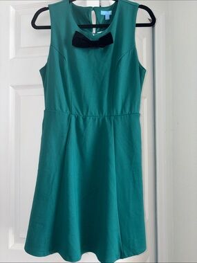 🌴Draper James Green Sleeveless Black Velvet Bow Ponte Dress Size Small